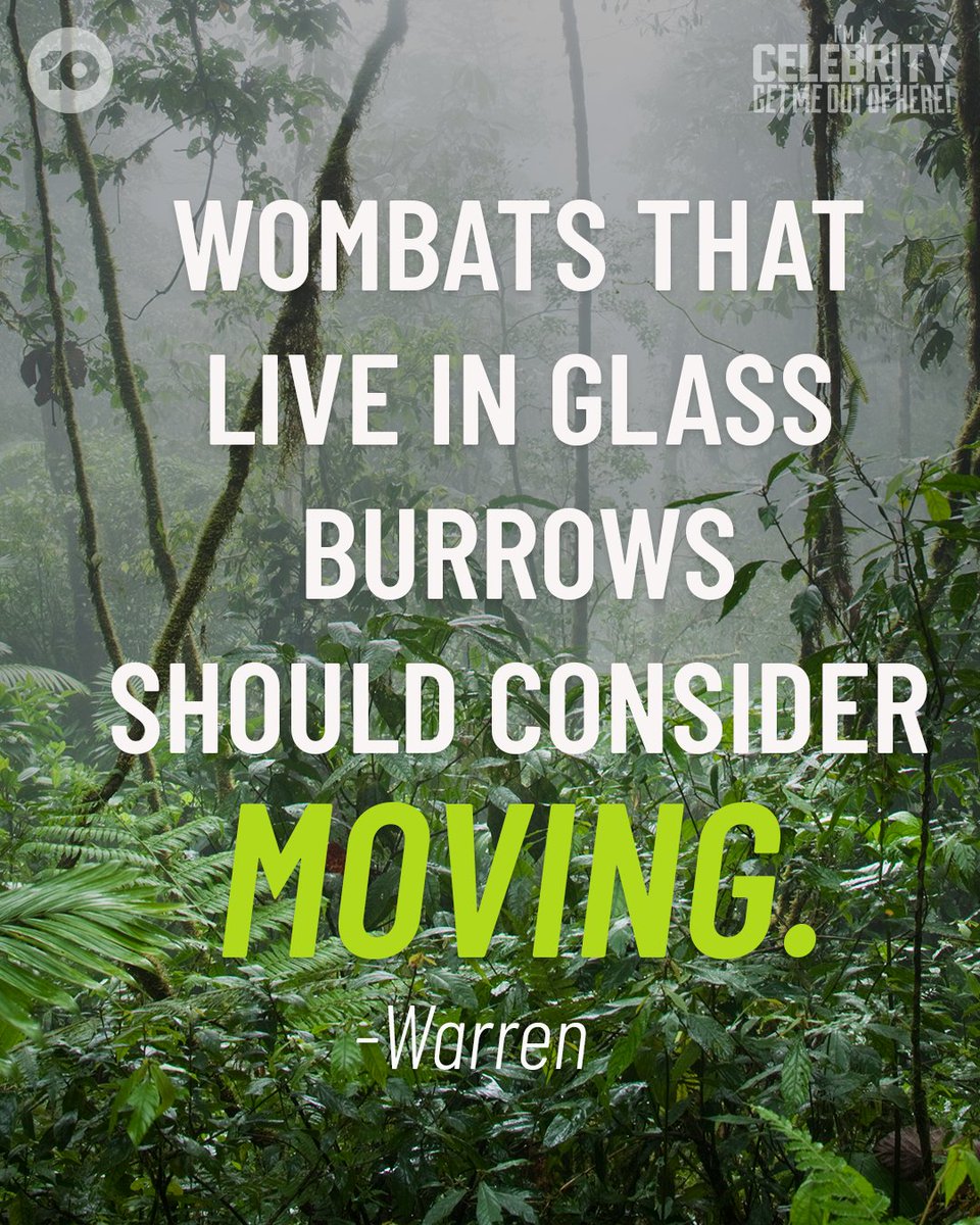 WinfiniteWombat's tweet photo. Anyone looking for a new roommate? Ha ha. -Warren #ImACelebrityAU https://t.co/aAa9xFElJs