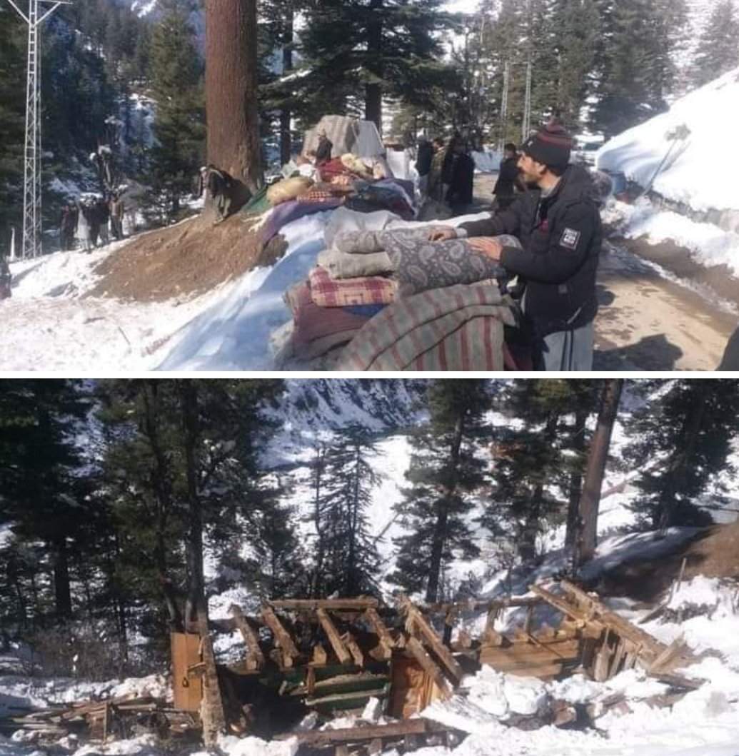 40 houses demolished in #Neelum valley in #PoJK by local administration. Timber mafia want 2 grab forest land. Women &children forced 2 spend nights in snow covered valley in sub 0 temp. in the open.

Exposes bogus solidarity of Pak for Kashmiris!
#AnarchyInPakistan
@SherineBalti