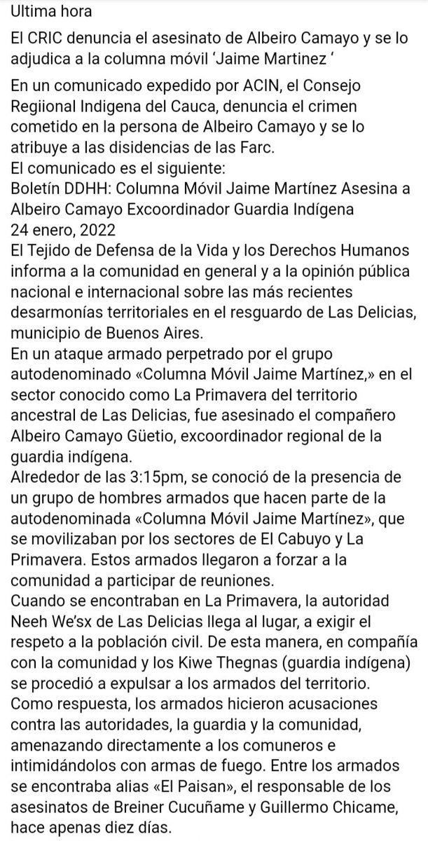 Ajuristlej's tweet photo. Maria fernanda Cabal y su marido, grandes vividores, paras y asesinos. 
Hace menos de 1 año por @jflafaurie masacraron a un grupo de jovenes en nariño.

Hoy 23.01.2022 aprox 18.00Hrs asesinaron al hermano mayor jose albeiro Camayo señalado por @MariaFdaCabal de vividor del Estado https://t.co/FhOxIbiCRu