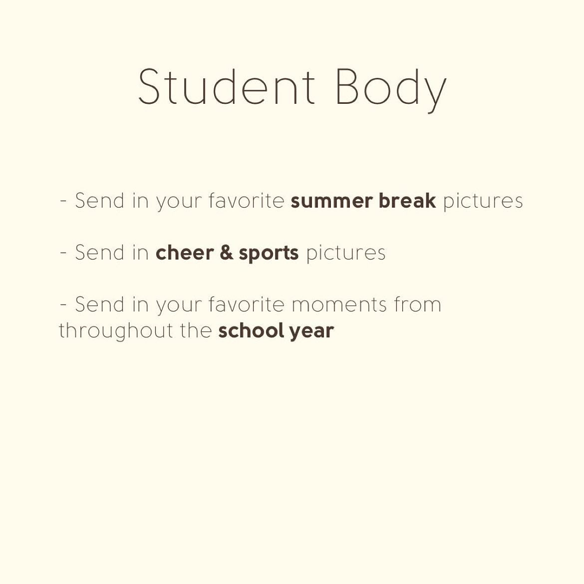 Important reminders!! Don’t miss the chance to have your favorite moments captured in the yearbook! All photo submissions can be sent to our Instagram or email at yearbook@byngschools.org