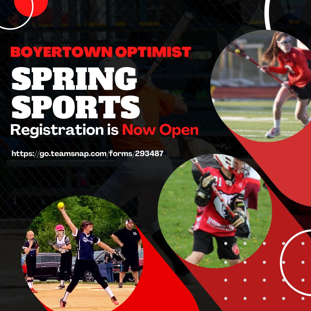 OptimistBtown's tweet photo. Spring sports registration is now open! Girls softball 🥎, Boys &amp; Girls lacrosse 🥍 

Register here: https://t.co/iKYB1HXN5L https://t.co/BWA62EAGBO