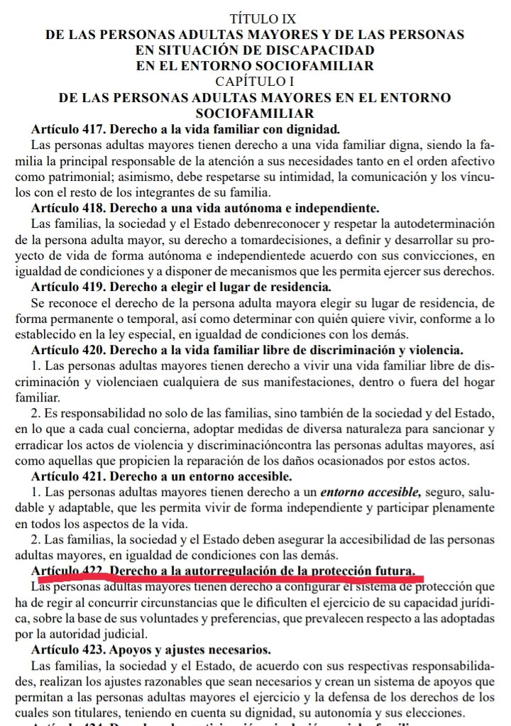 (3) El artículo 422 del #CódigodelasFamilias (señalado en rojo) reconoce el derecho de los ancianos a autorregular su protección futura. Ello quiere decir que podrá prepararse para cuando no tenga fuerzas para valerse por sí mismo o su mente no este clara.
#Cuba #DDHH #YoVotoSí