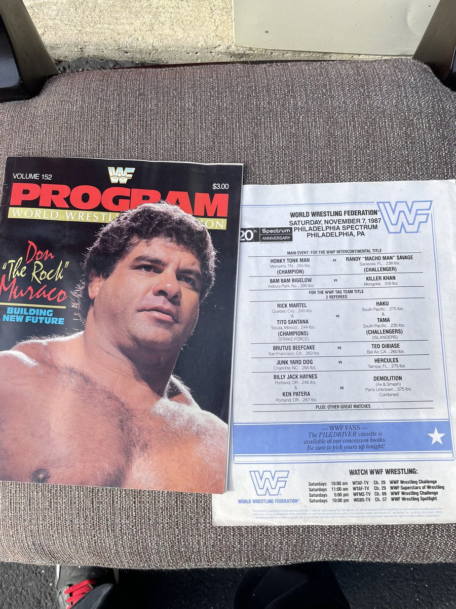 TheCip41's tweet photo. cleaned out my storage unit yesterday & I came across this Program & inside was a Cool Ass surprise BTW w/ some badass legends too❗️#PhillySpectrum #OldskoolWWF #TYDad https://t.co/9Qq5R7oAUv