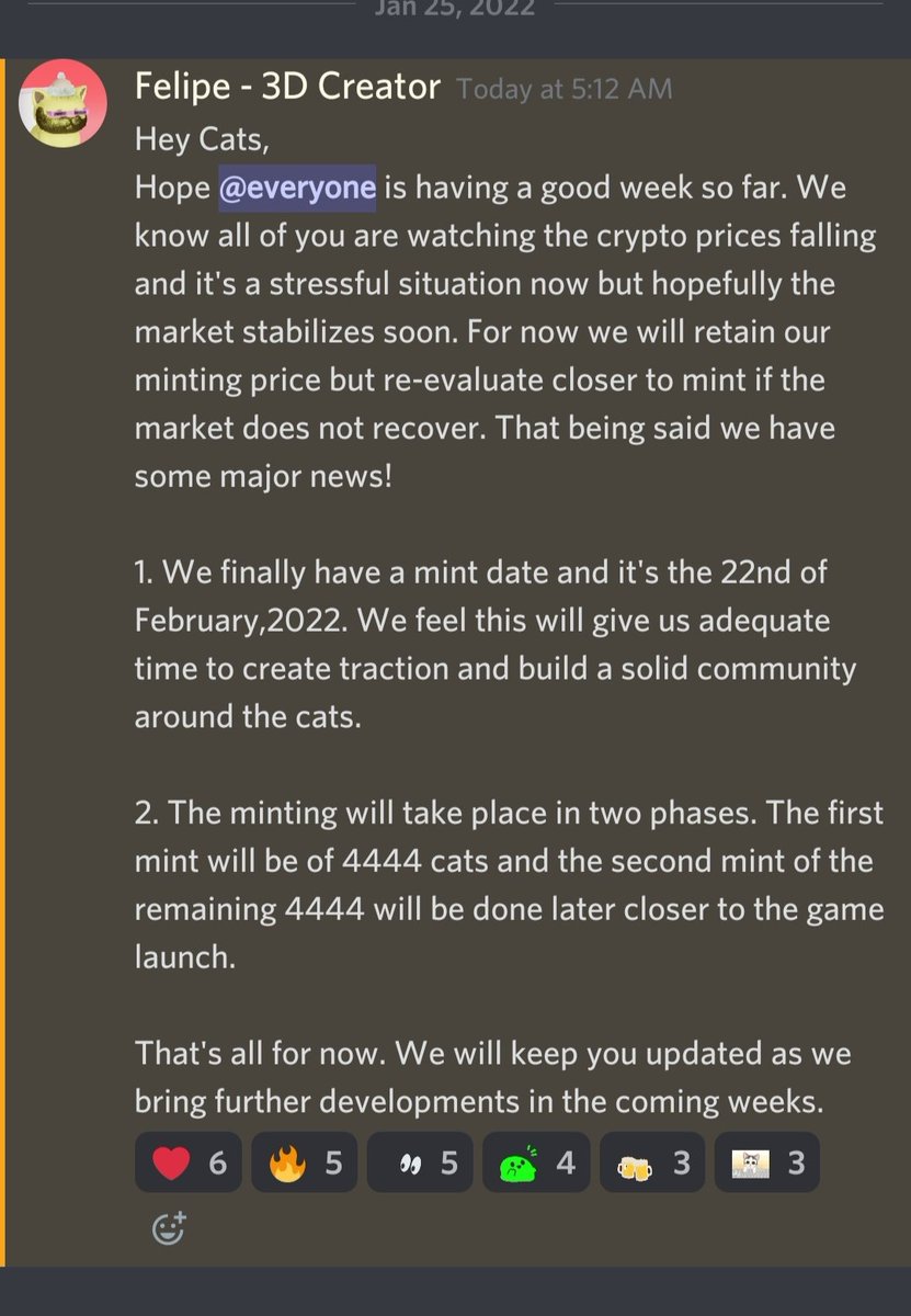 3DCATSCLUB's tweet photo. 🚀Mint date announced!🚀

🥳2-2-22 on a Tuesday!🥳

#3DCATSCLUB #Solana #NFTCommunity #PlayToEarn https://t.co/E6jBYCRX0n