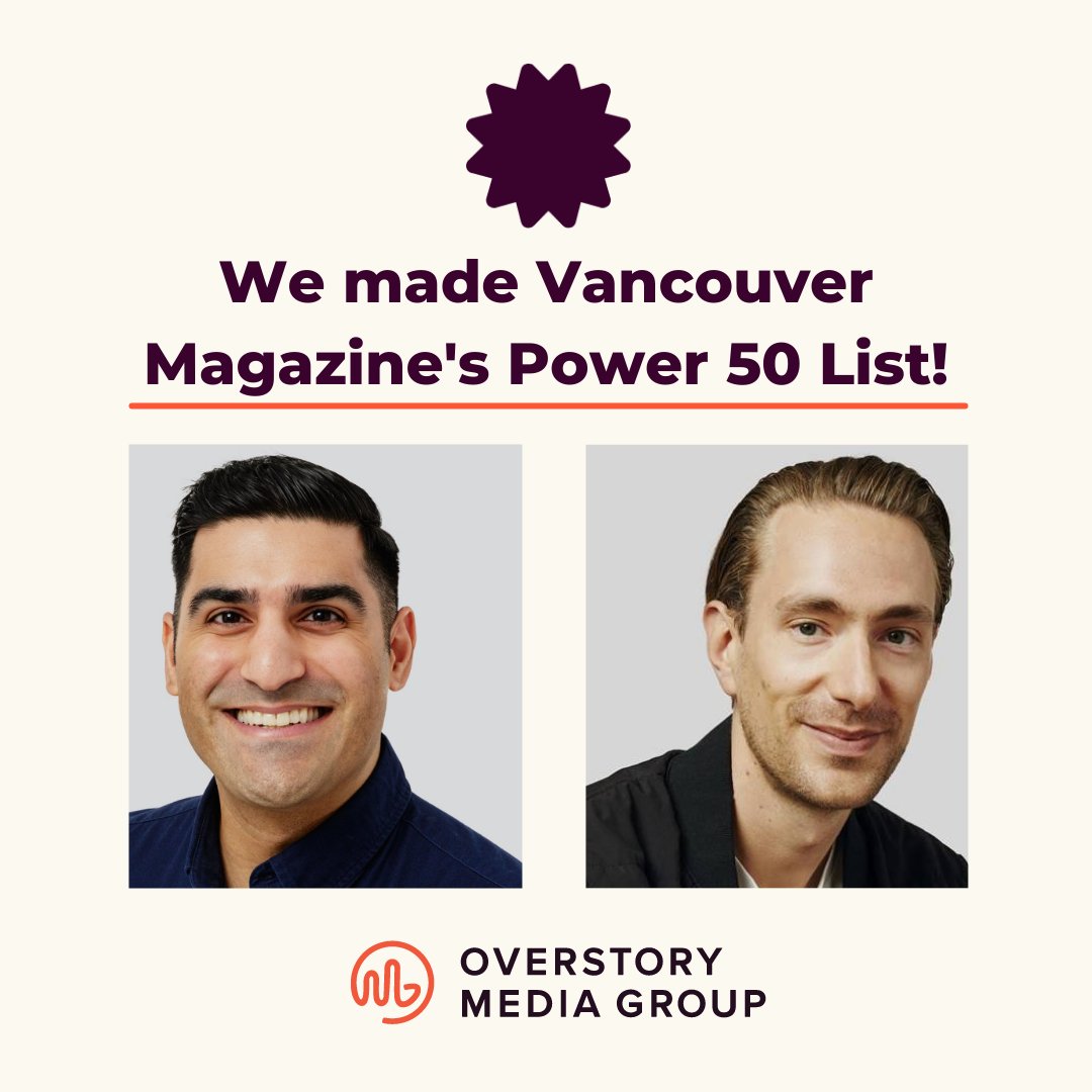 OverstoryMedia's tweet photo. Makin’ moves!

Our fearless leaders @farhanmohamed &amp; @awilkinson  have been named to @vanmag_com’s 2022 Power 50 List for Overstory’s contribution to community news!

It’s an honour to be recognized alongside some of the best minds in the city
Full list 👉 https://t.co/FNJT5NFamq https://t.co/35IR7MlsK3