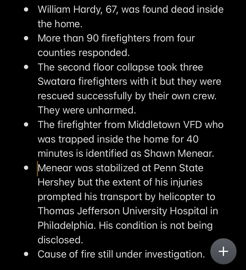 TomLehmanWGAL's tweet photo. Here’s the latest on last night’s fire in Royalton.
Middletown Volunteer Fire Department sent out an update about 6:30 on the fire that killed 67 y.o. William Hardy and injured firefighter Shawn Menear.
Menear is being treated at a Philadelphia hospital. #CentralPA https://t.co/E554JSyQSn