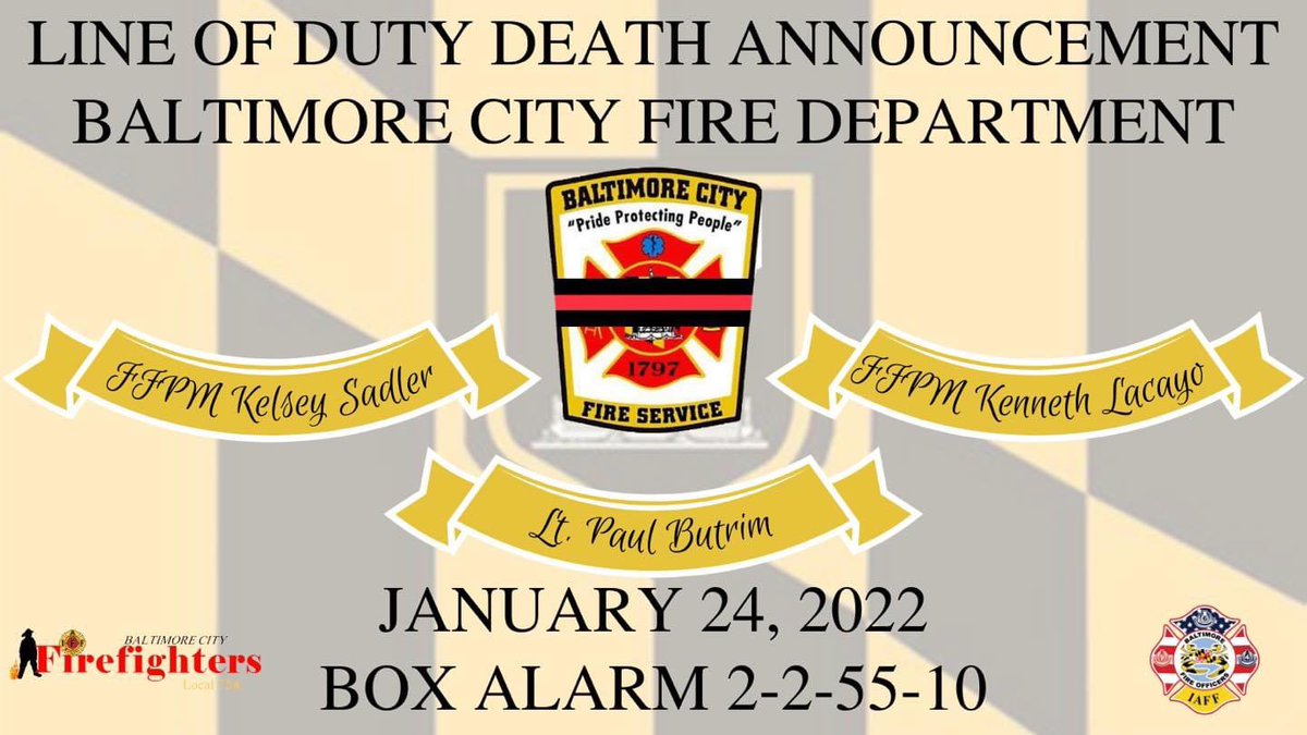 Our thoughts and prayers go out to the Baltimore City Fire Department and their families as they mourn the loss of three brother firefighters and pray for the recovery of a fourth who is currently on life support.  Rest in Peace brothers.