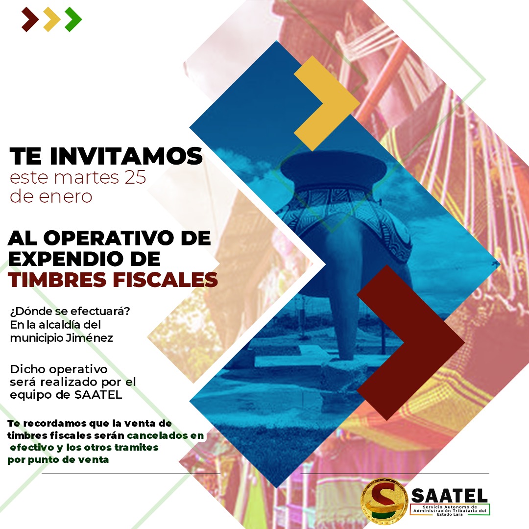 Carmen Silva (@carmensilvapsuv) on Twitter photo Con el apoyo de nuestro gobernador Adolfo Pereira y nuestro presidente <a href="/NicolasMaduro/">Nicolás Maduro</a> se estará realizando un operativo de expendio de Timbres Fiscales desde la Alcaldía de Jiménez este martes 25 a las 8:00 AM en cordinación con el equipo de <a href="/SAATELLARA1/">SaatelOficial</a>
#LaCovidNoEsJuego Con el apoyo de nuestro gobernador Adolfo Pereira y nuestro presidente <a href="/NicolasMaduro/">Nicolás Maduro</a> se estará realizando un operativo de expendio de Timbres Fiscales desde la Alcaldía de Jiménez este martes 25 a las 8:00 AM en cordinación con el equipo de <a href="/SAATELLARA1/">SaatelOficial</a>
#LaCovidNoEsJuego
