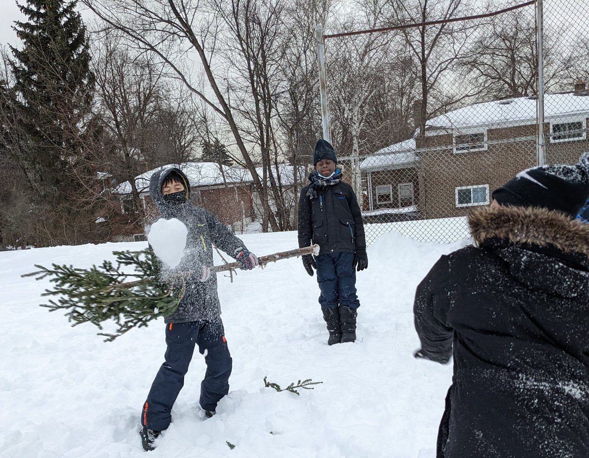 Recess with the trees: roasting marshmallow by the fire, classic fort, base/snowball