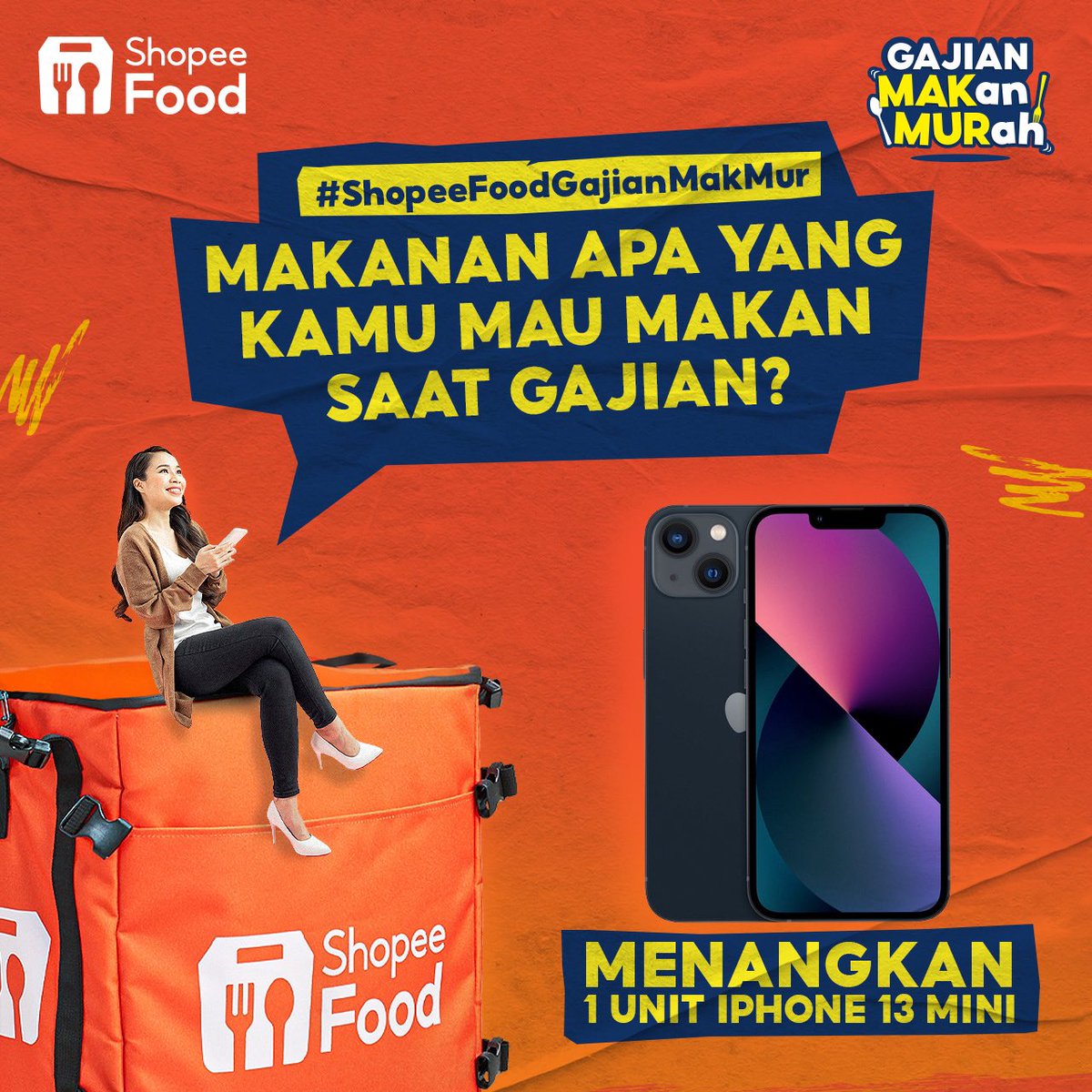 shopeefood_id's tweet photo. ShopeeFoodies, siapa disini yg mau iPhone 13 Mini? Coba spill ke Mimin dong, makanan apa yang udah kamu tunggu-tunggu buat makan di hari gajian ini? Buat 1 org yg berhasil racunin Mimin, akan Mimin kasih iPhone 13 mini!!! #ShopeeFoodGajianMakmur https://t.co/SibnP9vobB