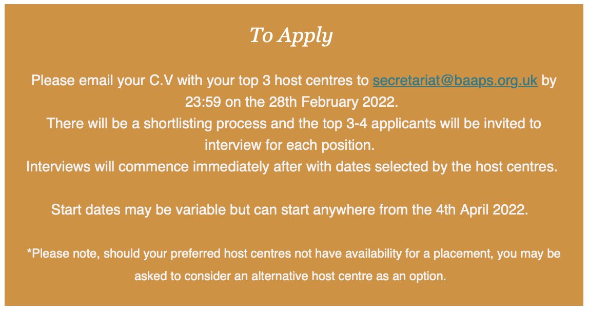 BAAPS’ brand new mentor programme has launched.
APPLY APPLY APPLY!
send your CV to the secretariat - details in pic. 

<a href="/BAAPSMedia/">BAAPS</a>