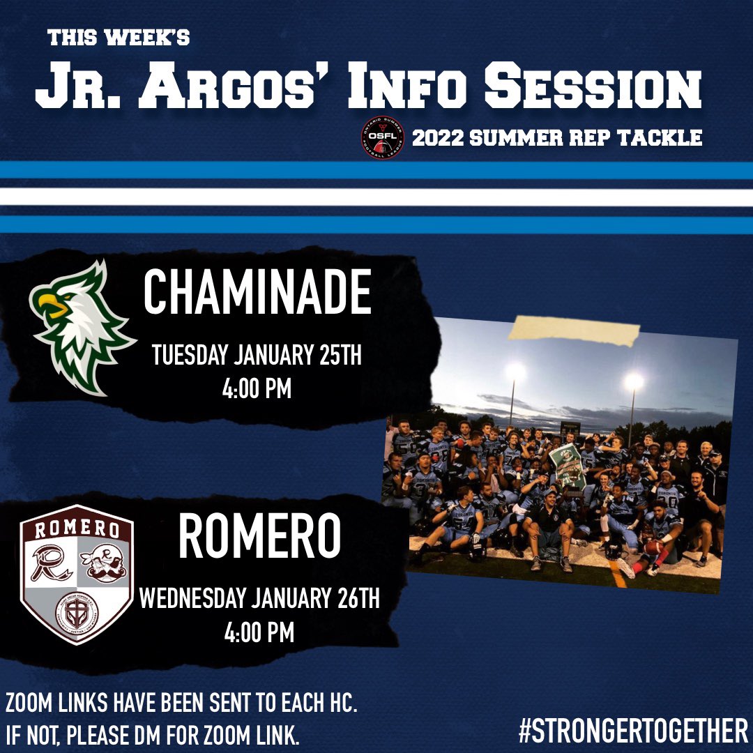🚨 This week’s Toronto Jr. Argos Info Session! 

Please ask your school’s HC for the zoom link! 

Come learn important information on why the 2022 Summer Jr. Argos football program is right for you! 

Be a part of Toronto Football 😤

#STRONGERTOGETHER 

#WeAreTorontoFootball