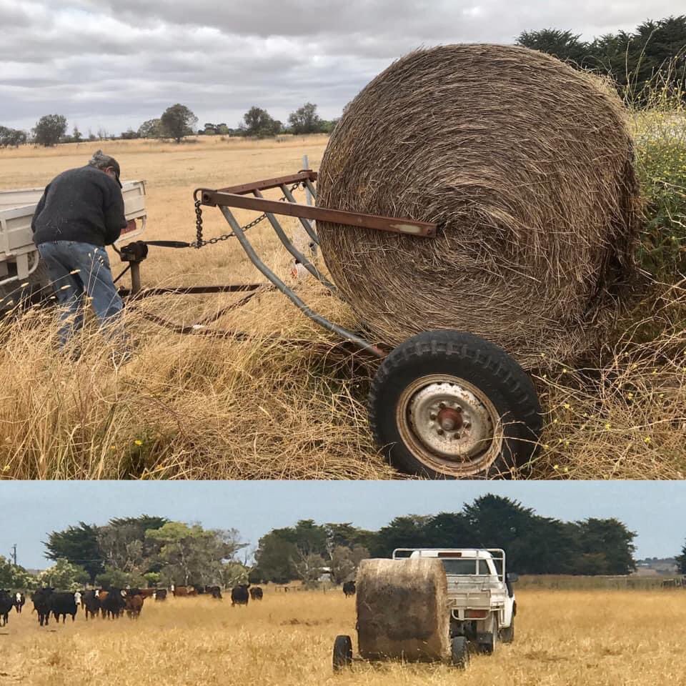 Farm-made 
hay roll cradle/carrier & unroller

#farmengineering #farminglifeAustralia 
#SESthAustralia