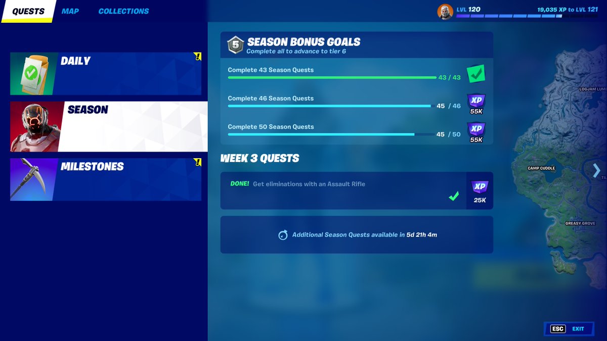 thejustchad's tweet photo. @FortniteGame Hey guys I have a week 3 season quest that won't clear, is this a known bug? https://t.co/Z7JnUFe9uF