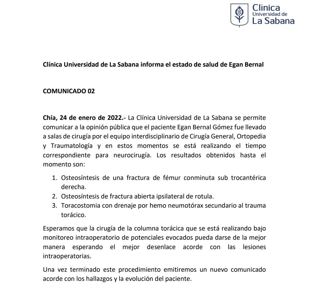 Nuevo parte de Egan. Fuerza campeón.