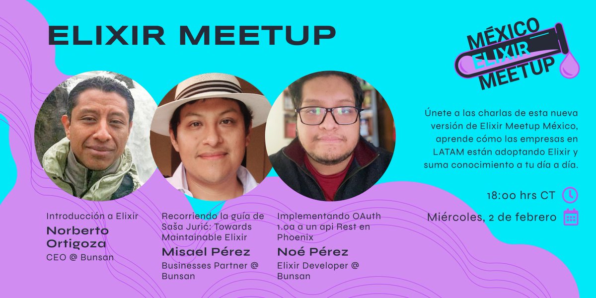ElixirLangMx's tweet photo. Estamos listos y la fecha está cerca, nos vemos este miércoles en nuestro canal de #YouTube y #Twitch para el primer #MeetupElixir del año 🔥🔥

#ElixirMeetup #ElixirLang #ElixirMX https://t.co/tys7NClCiX