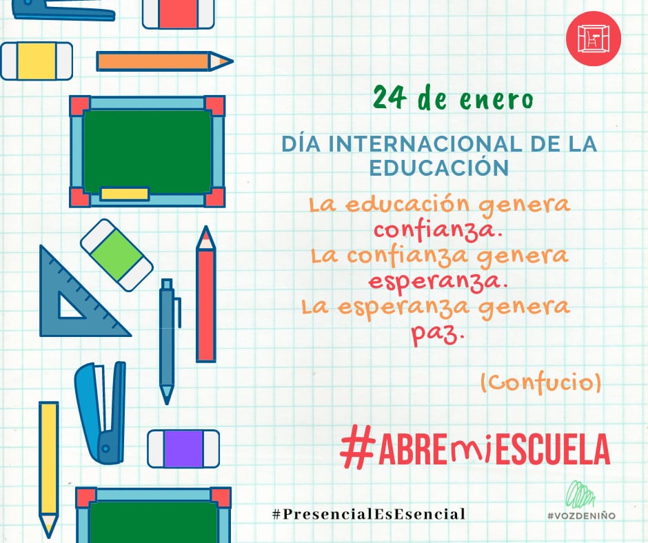 Día Internacional de la Educación, en México los niñas y niñas tienen derecho a una educación de calidad. #AbreMiEscuela porque #PresencialEsEsencial