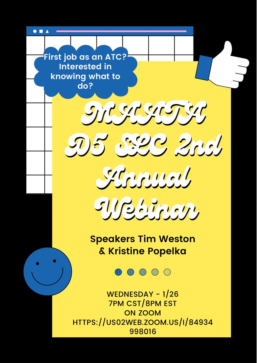 district5slc's tweet image. In 2️⃣ days Tim Weston and Kristine Popelka will join us to discuss and share helpful tips for ATCs, who are about to embark on their professional careers! 

Come join us via Zoom! 👍🙂

#NATA #NATASLC #MAATAD5