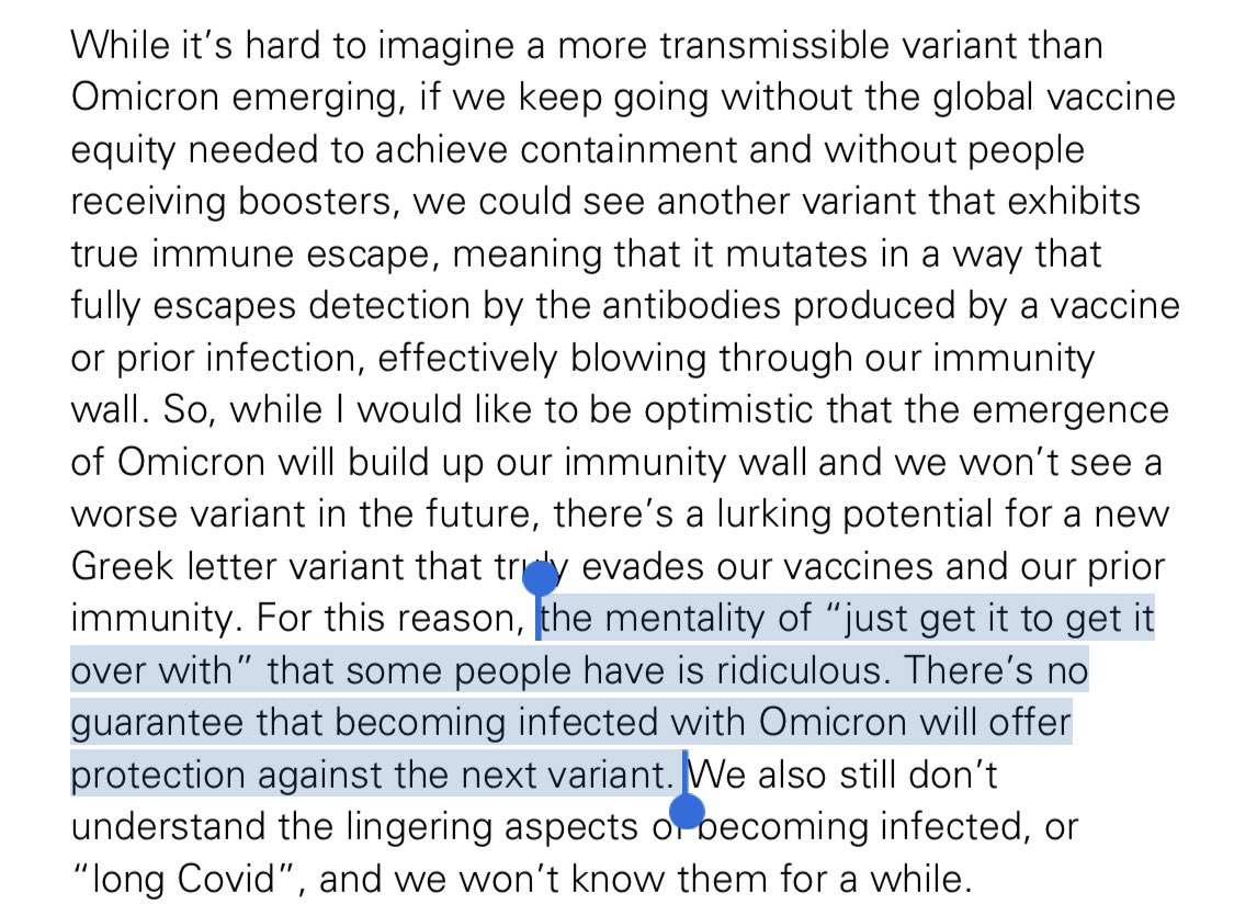 carlquintanilla's tweet photo. “While it’s hard to imagine a more transmissible variant than #Omicron.., if we keep going without the global vaccine equity needed .. , we could see another variant that exhibits true immune escape.. effectively blowing through our immunity wall.” - @EricTopol 

(via Goldman) https://t.co/Nq0ZmDSXFh