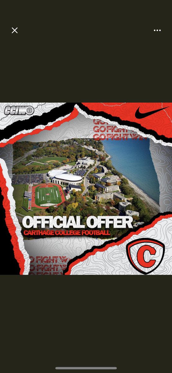 After Great talks with <a href="/CoachDustinHass/">Dustin Hass</a> I am beyond blessed to receive my 9th Official Offer from Carthage College <a href="/Carthage_FB/">Carthage Football</a>  🔴⚪️ #AGTG