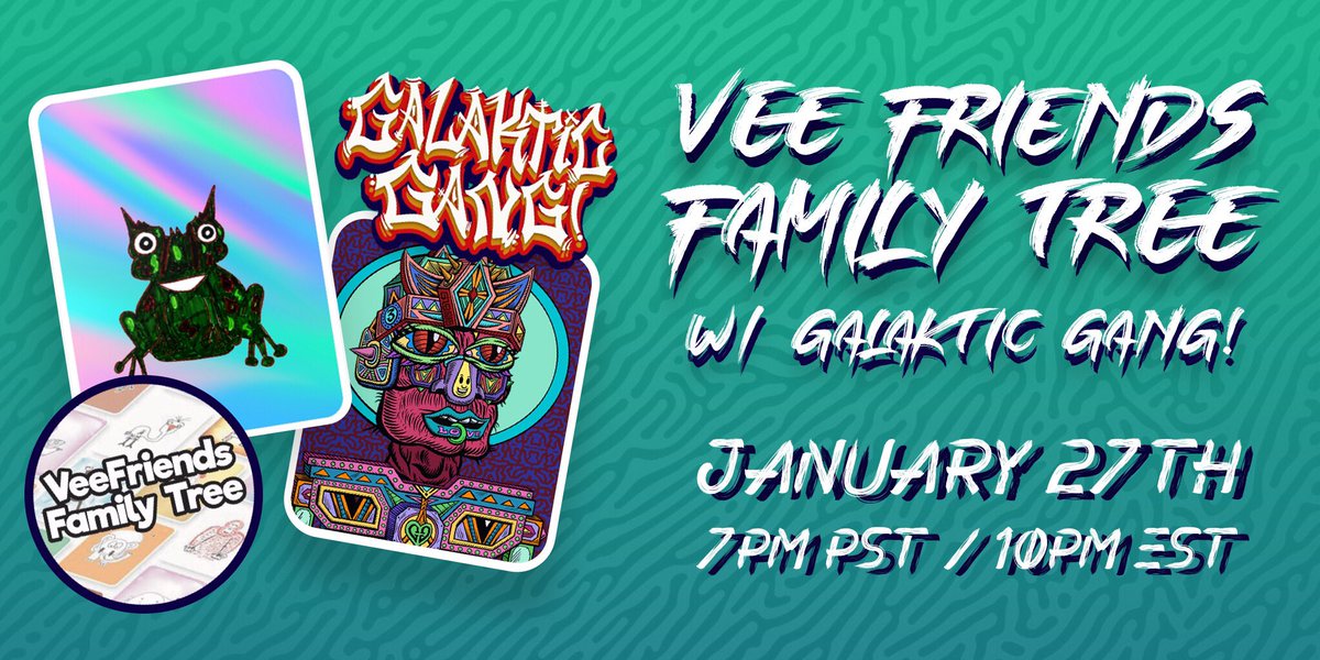 GalakticGangNFT's tweet photo. Thursday we will be meeting with the Veefriends Family Tree with @positivecreator at 7:00pm PST / 10:00pm EST.

Hope to see you there!! https://t.co/aobADuuh0W