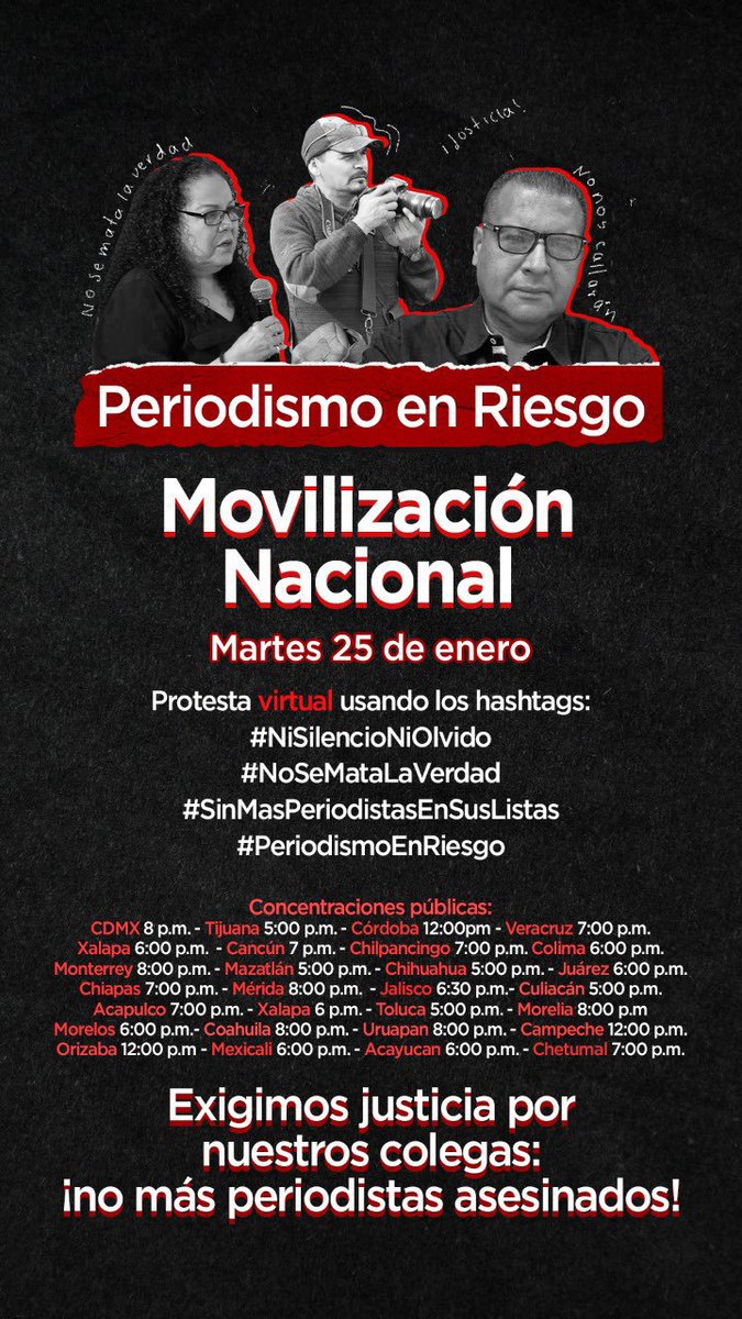 DeniseDresserG's tweet photo. Movilización nacional contra la violencia a periodistas. Mañana. A denunciar, a exigir, a acompañar.

#NoSeMataLaVerdad 

#PeriodismoEnRiesgo https://t.co/7HNLrZBdvZ