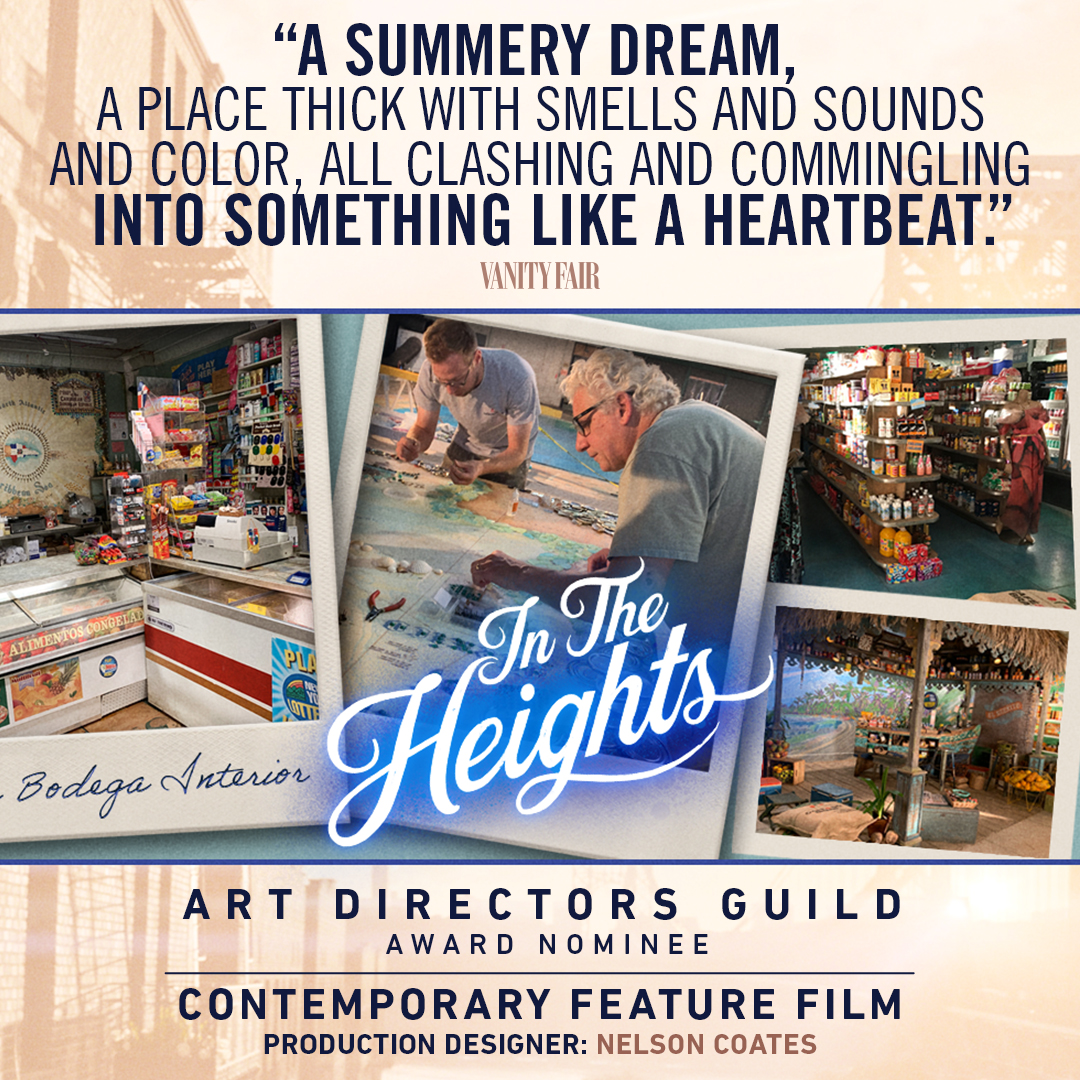 In The Heights Movie (@intheheights) on Twitter photo #InTheHeights has been nominated for the <a href="/ADG800/">Art Directors Guild</a> award for Contemporary Feature Film. Join us in celebrating Nelson Coates and the entire production department on their brilliant work! #InTheHeights has been nominated for the <a href="/ADG800/">Art Directors Guild</a> award for Contemporary Feature Film. Join us in celebrating Nelson Coates and the entire production department on their brilliant work!
