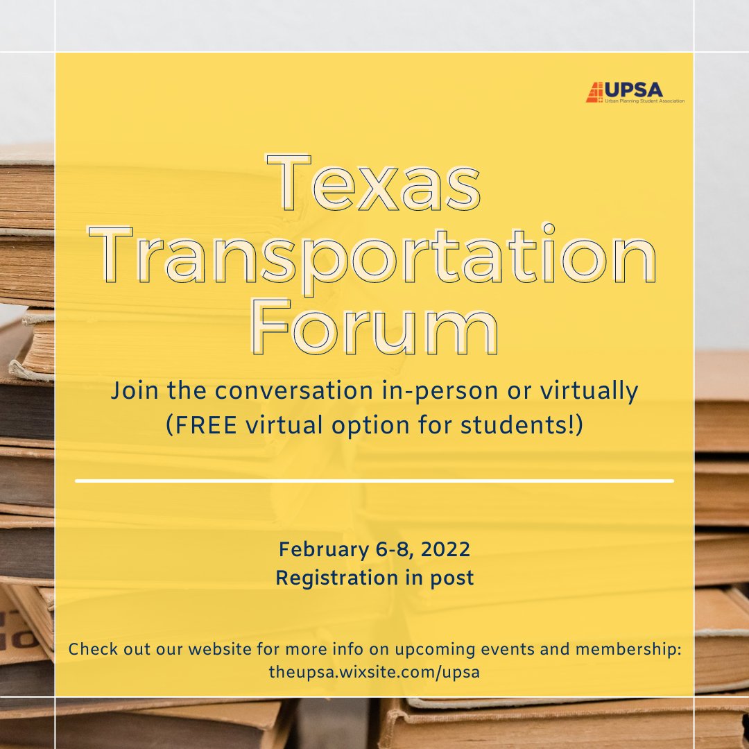 UPSAatUTSA's tweet photo. Tomorrow is the last day to register for the Texas Transportation Forum! Secure your FREE virtual student ticket today! https://t.co/97Qd6nI4k8 #urbanplanning #texastransportation @utsa_ceid https://t.co/ag8U9xTitB