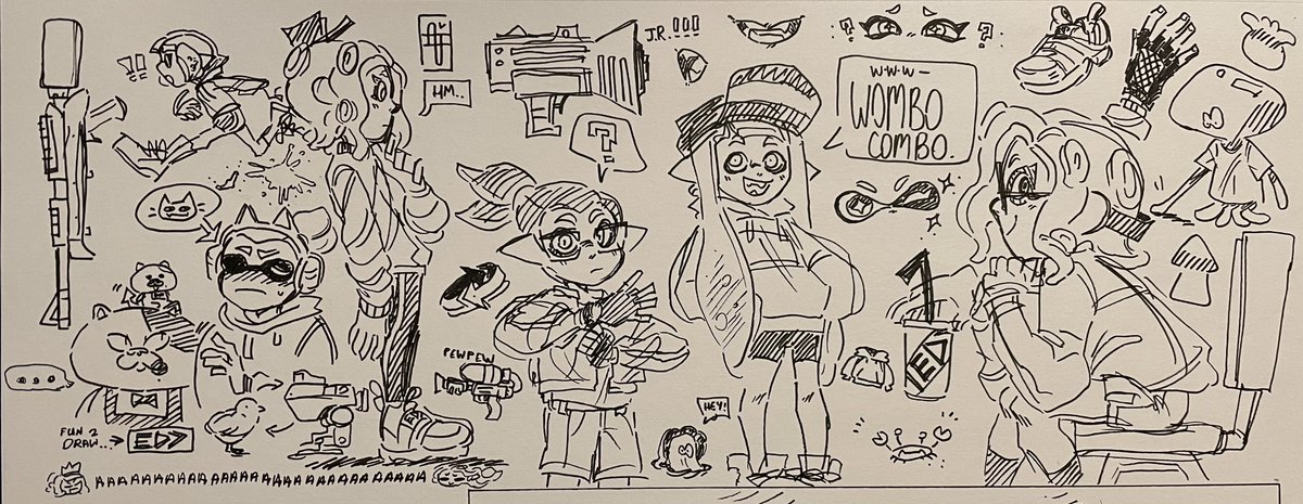 A bunch of Splatoon doodles from class. 