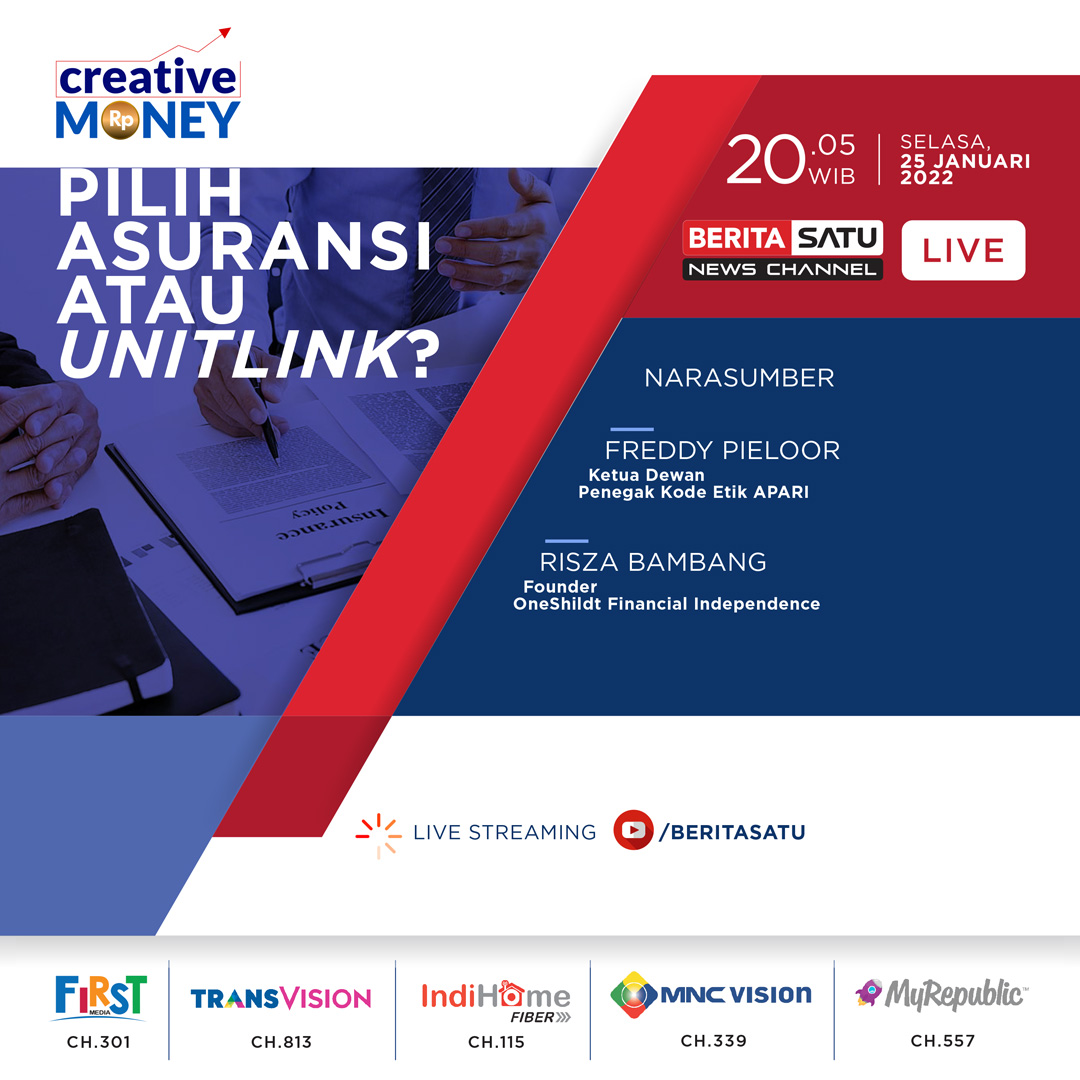 Beritasatu's tweet photo. Saksikan CREATIVE MONEY

"PILIH ASURANSI ATAU UNITLINK?"

Selasa, 25 Januari 2022
Pukul 20.05 WIB

LIVE di BeritaSatu TV dan YouTube Channel BeritaSatu!

#BeritaSatuNewsChannel #CreativeMoney https://t.co/2XFUiFMSYc