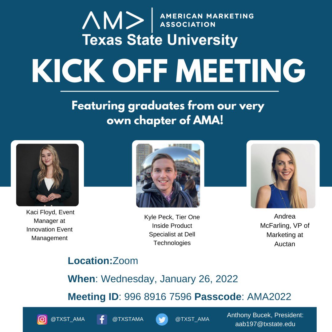 txst_ama's tweet photo. THIS WEDNESDAY!! Come meet us & meet past graduates of Texas State! #ama #txstama #americanmarketingassociation https://t.co/V5rTxgjIrC