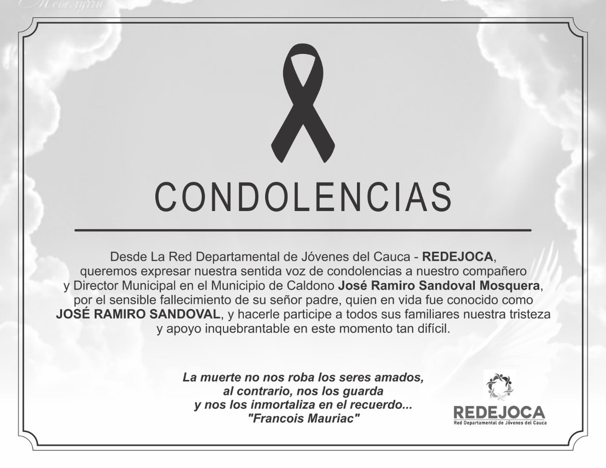 #CONDOLENCIAS | Expresamos nuestra sentida voz de condolencias a nuestro Director Municipal en el Municipio de Caldono José Ramiro Sandoval Mosquera, por el sensible fallecimiento de su señor padre, el señor  José Ramiro Sandoval,