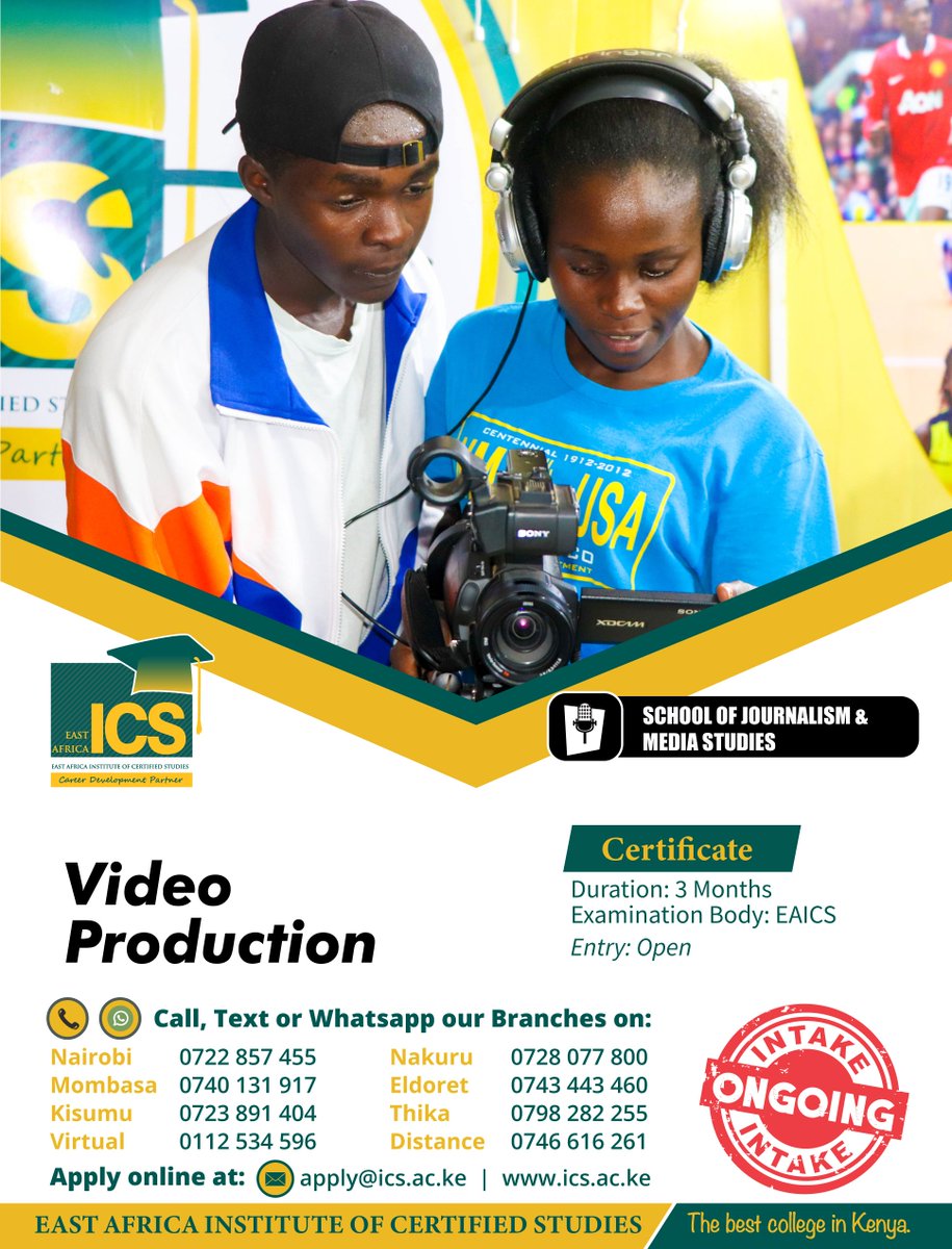 ICSCollege's tweet photo. VIDEO PRODUCTION COURSE
Explore your creative vision and develop your digital media skills in Video Production.
At ICS College, our students use techniques and up-to-date production workflows to build digital media.
Join us now
#icscollege
trends #RoundOne #itumbi #MadimoniPart2 https://t.co/ChD64zYEqc