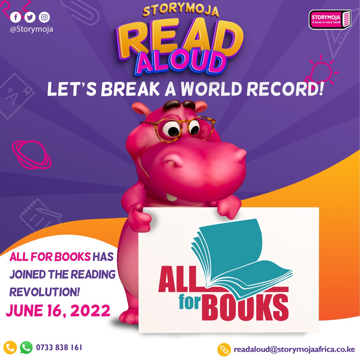 AllforBooksKe's tweet photo. Our New Year reading resolution is to break a world record. And we have once again teamed up with @storymoja for the record setting #StorymojaReadAloud campaign. We will be highlighting brilliant &amp; diverse Reading Ambassadors who are signing up to be part of this. #AllForBooks https://t.co/6Vp3J3aX7B