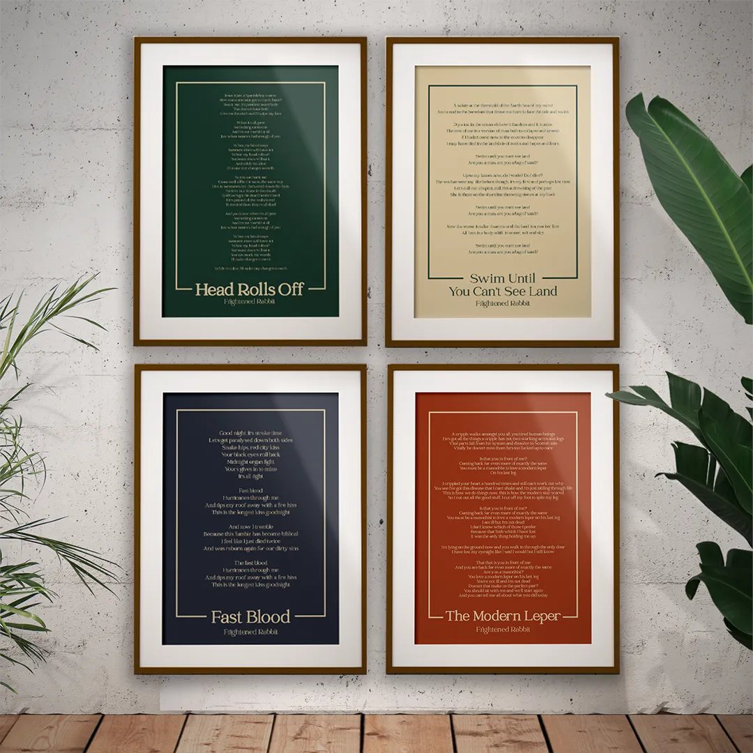 I know there are so many different songs that speak to people in different ways. That's why I made the 'Custom FR Lyrics Print' listing, to give everyone the opportunity to own a print with lyrics that mean the most to them 💖🐰 #FrightenedRabbit #FR

buff.ly/33O3Re6