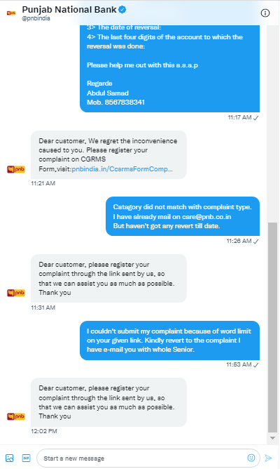 Khan39Samad's tweet photo. @pnbindia @pnbindia  Please stop harassing. We as a customer hoping for the best solution from you. You have DM again with same robotic reply. Don't you understand the problem. ?? https://t.co/Q4EX8tFAKN