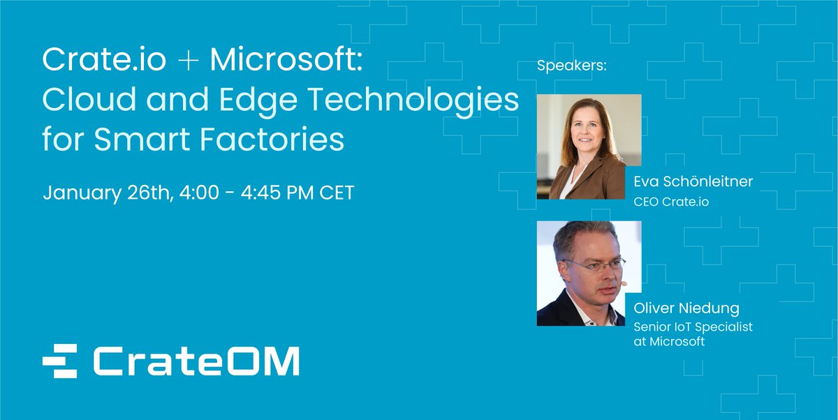 crate_om's tweet photo. Don't forget to join our webinar tomorrow at 4 PM CET 📺

Register now to hear from @crateio CEO @eschoenleitner and @Microsoft Senior IoT Specialist Oliver Niedung what technologies are essential to drive #digitalization for #smartfactories 👇
https://t.co/yqWSrsABrw https://t.co/PGywO02AyY