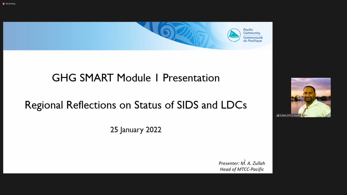 MTCCPacific's tweet photo. @DrZullah presenting on behalf of #mtccpacific on the status of SIDS &amp; LDCs for Module 1 of the @IMOHQ #GHGSMART training. Proven low-carbon tech in shipping and ports trialled in select PICs signifies that #maritimedecarbonisation is a very possible achievement in this region. https://t.co/kvHPTmULsb