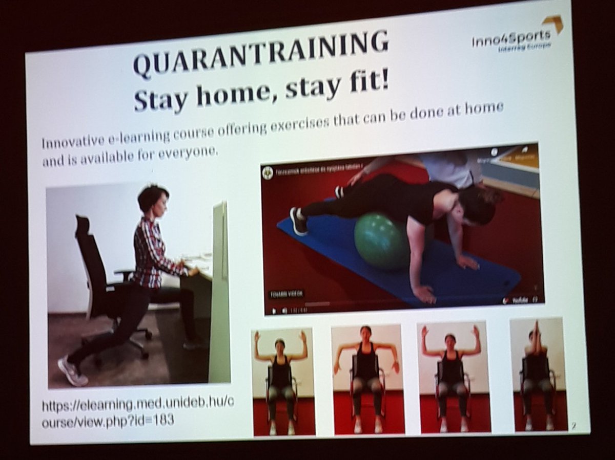 Inno4S's tweet photo. We all know how staying at home all day affects our physical and mental wellbeing. University of Debrecen
and MSE Cluster created #Quarantraining a free online course to prevent problems caused by sitting all
day and to help us stay #active. @DGEgyetem #inno4sports https://t.co/BmVruFm9rH