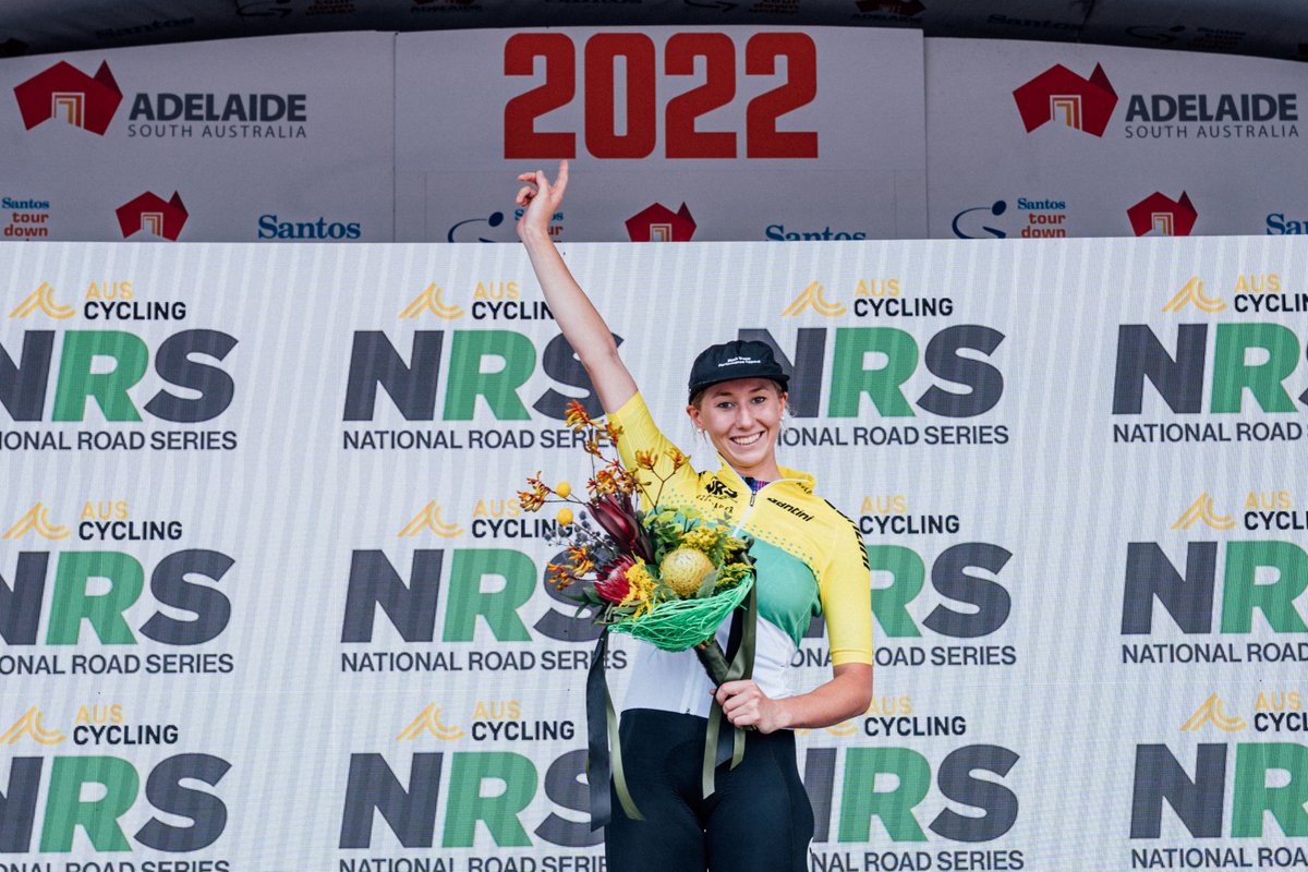 #NRS22 <a href="/frain_nicole/">Nicole Frain</a> is going to need a bigger bag💼

The <a href="/RoxsoltLivSRAM/">Roxsolt Liv SRAM</a> rider and 2022 🇦🇺 Road Race Champion grabs the first NRS leader's jersey of the year following the <a href="/tourdownunder/">Santos Tour Down Under 🚴🚴‍♀️</a> #TDUFestival.

<a href="/MaevePlouffe/">Maeve Plouffe</a> is the NRS young rider leader ahead of the Tour of Gippsland.