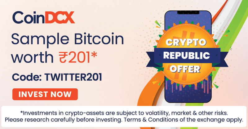 CoinDCX's tweet photo. This Republic Day, start your crypto investment journey on CoinDCX 🇮🇳 🚀 We’re on a mission to make crypto accessible to all Indians! Use Code : TWITTER201 and sign up today - https://t.co/QHSc3m76hS

#CoinDCX #RepublicDay2022 #HappyRepublicDay