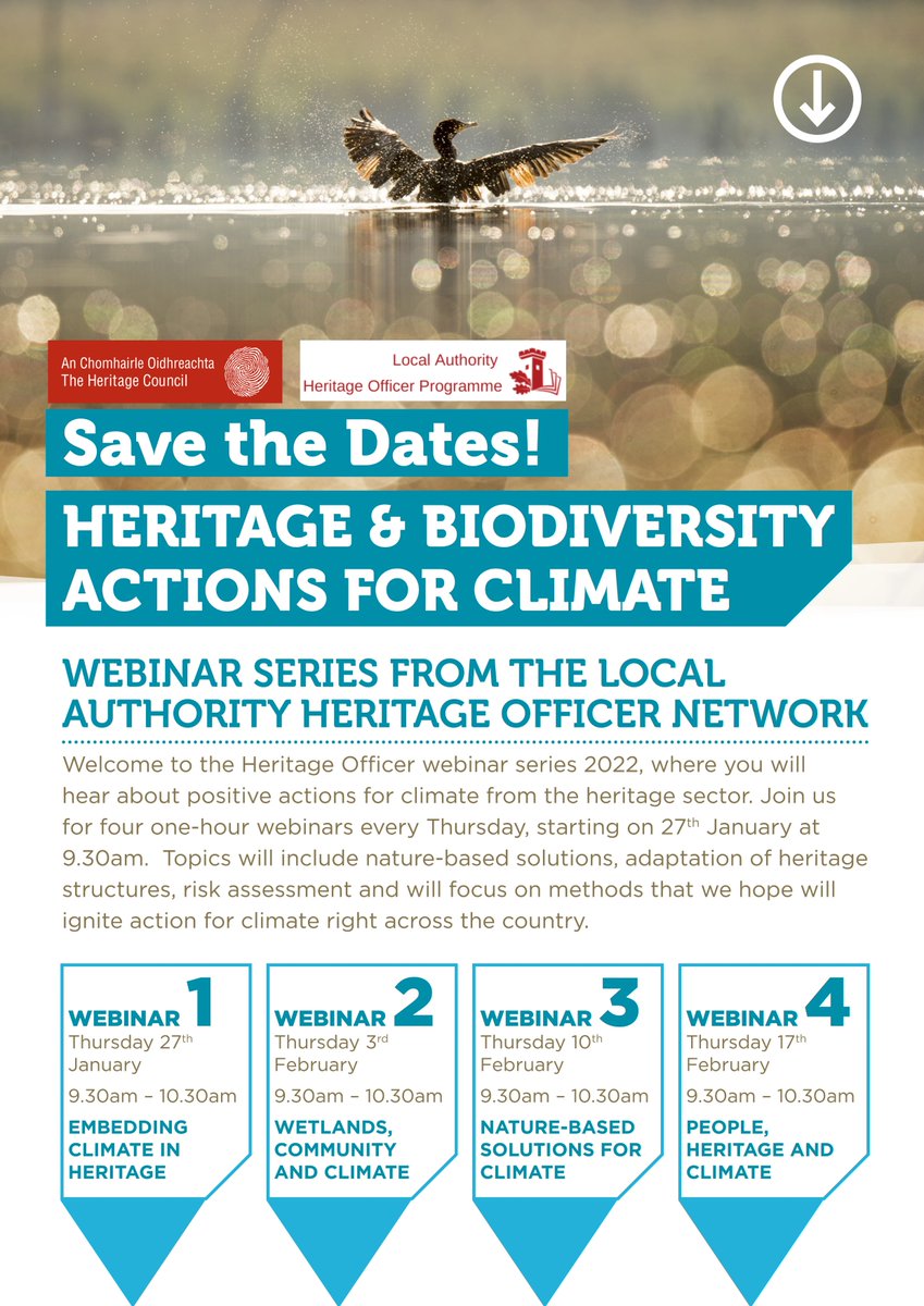 Westmeath Heritage (@wmeathheritge) on Twitter photo Commencing Thurs 27 Jan 9:30am - series of 4 weekly webinars on climate actions from the heritage sector <a href="/noonan_malcolm/">Malcolm Noonan</a>, Minister for Heritage & Electoral Reform will launch the webinars
Webinar 1: Embedding Climate in Heritage, chair Paddy Woodworth
bit.ly/3KSSJ0P Commencing Thurs 27 Jan 9:30am - series of 4 weekly webinars on climate actions from the heritage sector <a href="/noonan_malcolm/">Malcolm Noonan</a>, Minister for Heritage & Electoral Reform will launch the webinars
Webinar 1: Embedding Climate in Heritage, chair Paddy Woodworth
bit.ly/3KSSJ0P