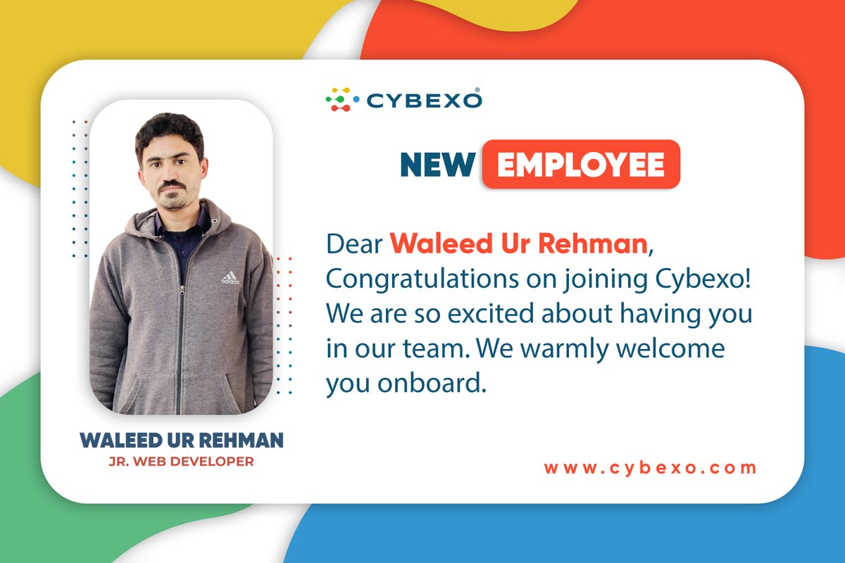 NexaGuard's tweet photo. Mr. Waleed Ur Rehman, We look forward to achieve our next milestone together. We welcome you on joining the Cybexo family!
#CybexoInc #employeewelcome #newemployee #employeeonboarding #webdeveloper
#teamexpansion #companygrowth #Cybexo #softwarecompany https://t.co/1xB0bLrZo6