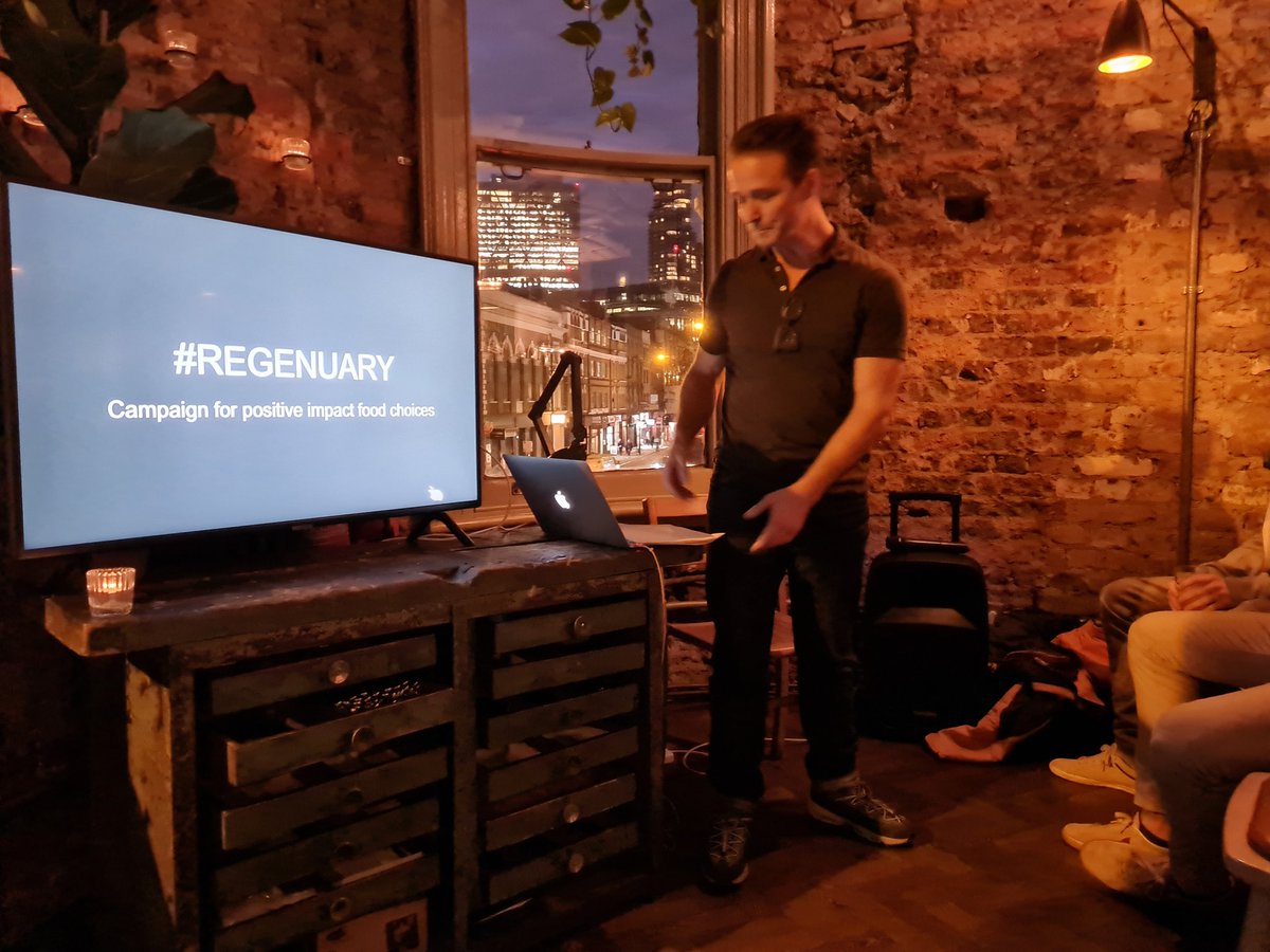 DominiHogg's tweet photo. Had a fantastic time meeting some wonderful people at The Culpeper last week and learning about #regenerativeagriculture from practising farmers and supportive suppliers! This is @ethical_butcher explaining the origins of #regenuary. https://t.co/yn9mb4lXj9