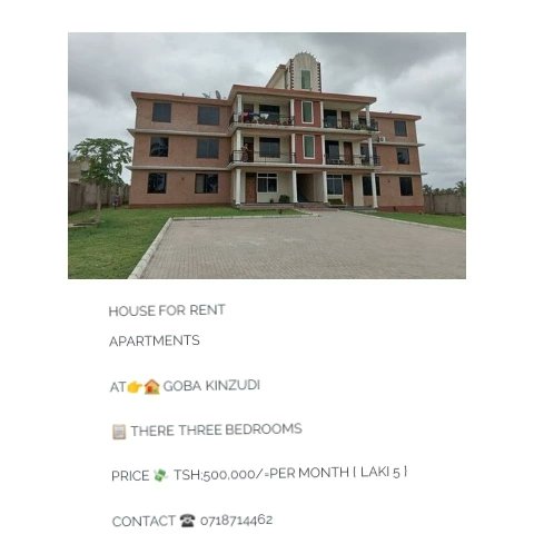 shafiidalali's tweet photo. HOUSE FOR RENT
APARTMENTS

AT 👉🏠 GOBA KINZUDI

📋 THERE THREE BEDROOMS

PRICE 💸 TSH;500,000/=PER MONTH { LAKI 5 }

CONTACT ☎️ 0718714462 https://t.co/Q4TKUEE7qM
