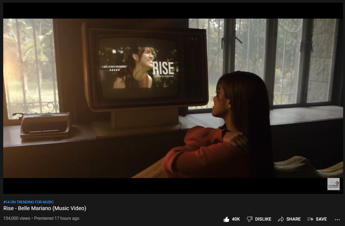 StarPopPH's tweet photo. "Rise" Music Video by @bellemariano02 has now 150K VIEWS and peaked at #14 Trending Video for Music on @YouTube!

Special shoutout to composer &amp; @StarMusicPH artist, @jaydaavanzado for the amazing song! 🥰

Make sure to keep watching #BelleRiseMV here : https://t.co/G3ySV2JMGE https://t.co/cCp4aDOXkF