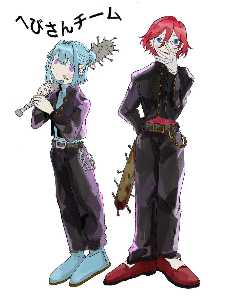 nail 2boys red hair multiple boys blue eyes blue hair male focus  illustration images