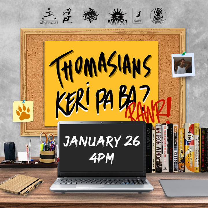 AnakbayanUSTSHS's tweet photo. WELCOME BACK, THOMASIANS!
Join us tomorrow as we talk about the current education system and why do we continue to call for #LigtasNaBalikEswela #CompassionForThomasians!
Sign-up here:
https://t.co/cRSkWl6O5h https://t.co/r6WwIoZAao