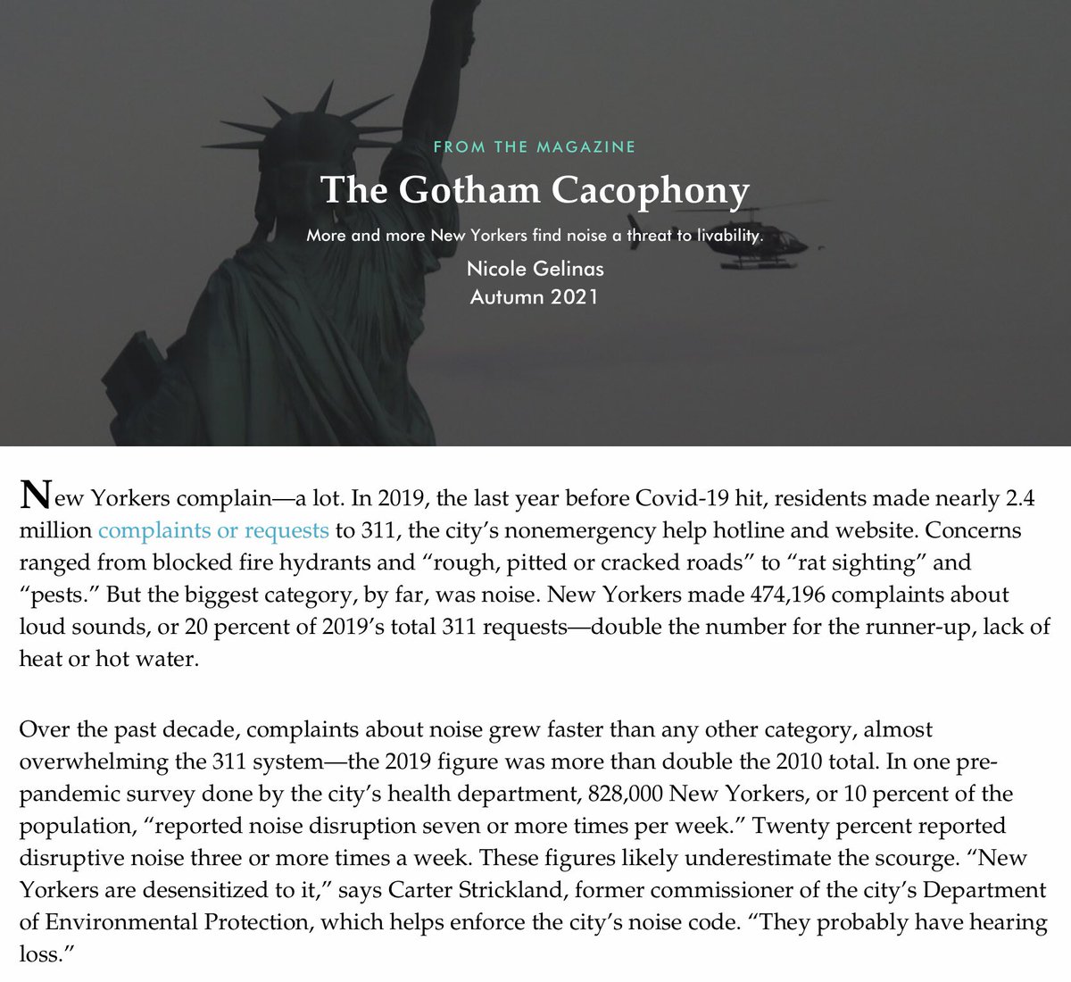 StoptheChopNYNJ's tweet photo. For a thorough, serious & excellent overview of NYC’s noise pollution problem, including helicopters (Stop the Chop NY/NJ is mentioned here too), please read in its entirety & share widely! https://t.co/mXGQBqleQr #nycnoisepollution #helicopternoise #nychelicopternoise #nycnoise https://t.co/uY8jsGfvES