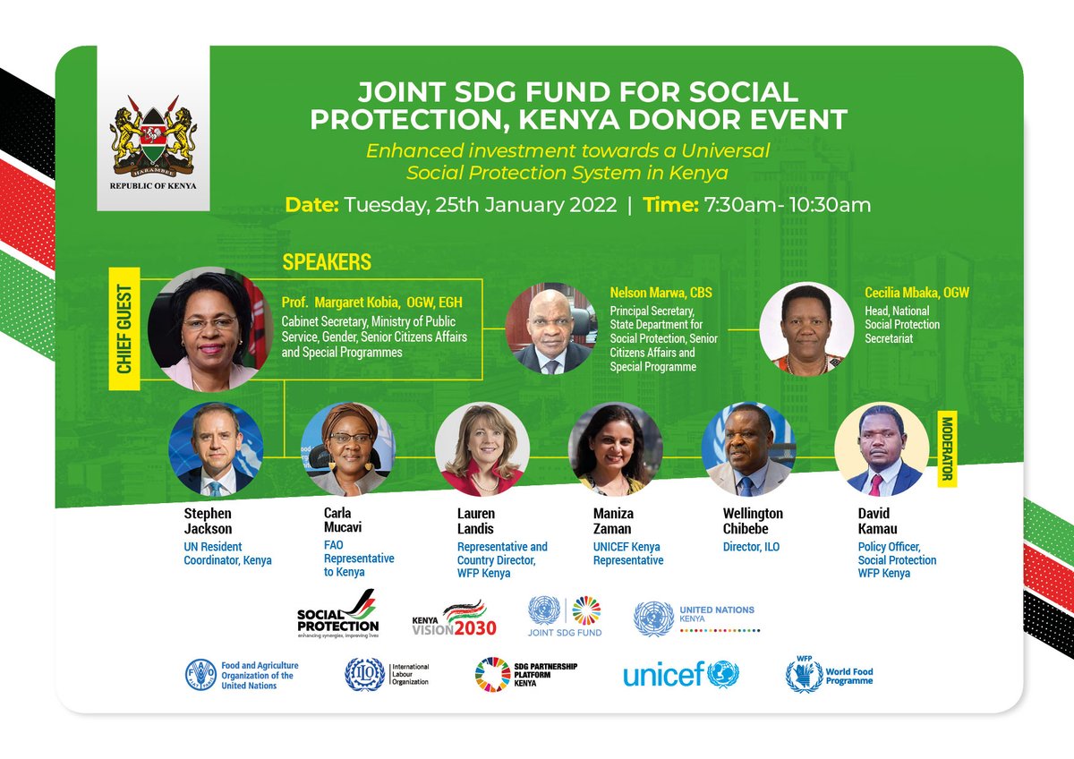 #HappeningToday: Donor engagement by the @UnKenya Sustainable Development Goals Joint Programme for Social Protection.

Partners will review achievements in the social protection system and how to improve the life of every child and family in Kenya. #UniversalSocialProtection